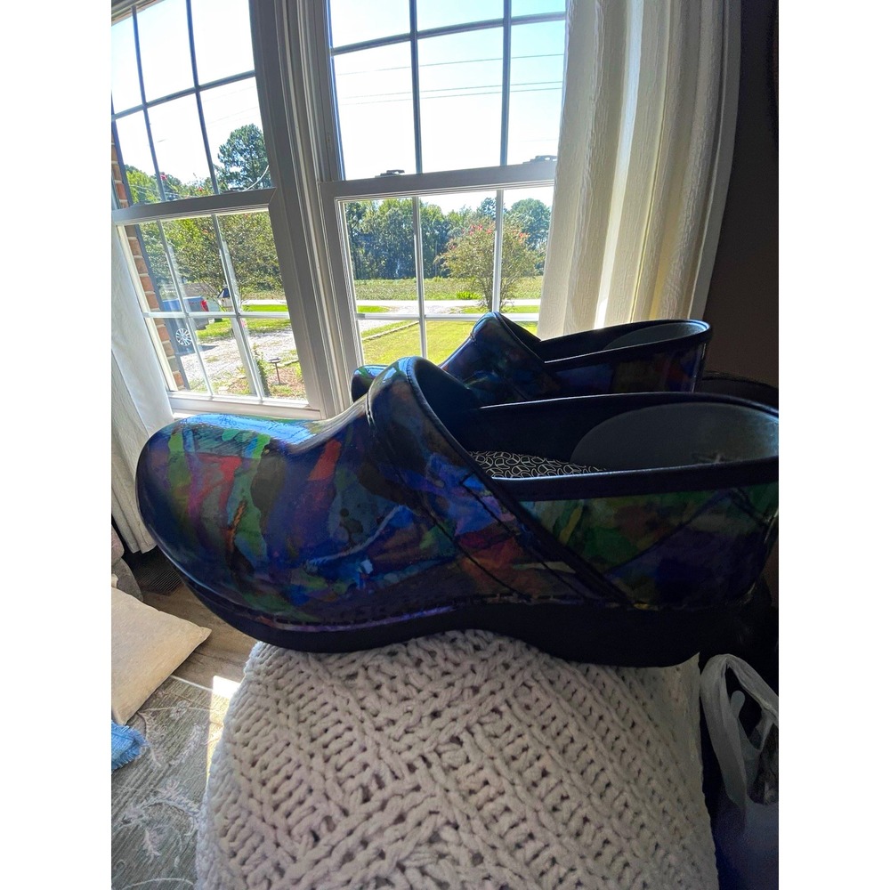 Dansko XP 2.0 Women's Abstract Multicolor/Black Leather Clogs Slip On 9 EU39